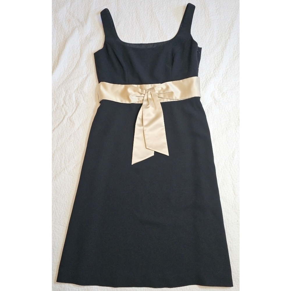 Ann Taylor Women's Black Sleeveless Satin Waist Tie A-Line Dress Size 8